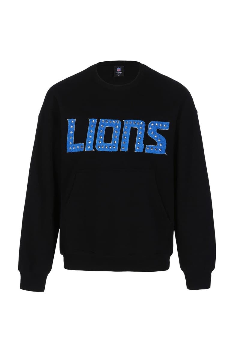 Women's Cuce Black Detroit Lions Chenille Jeweled Sweatshirt, Main, color, Black