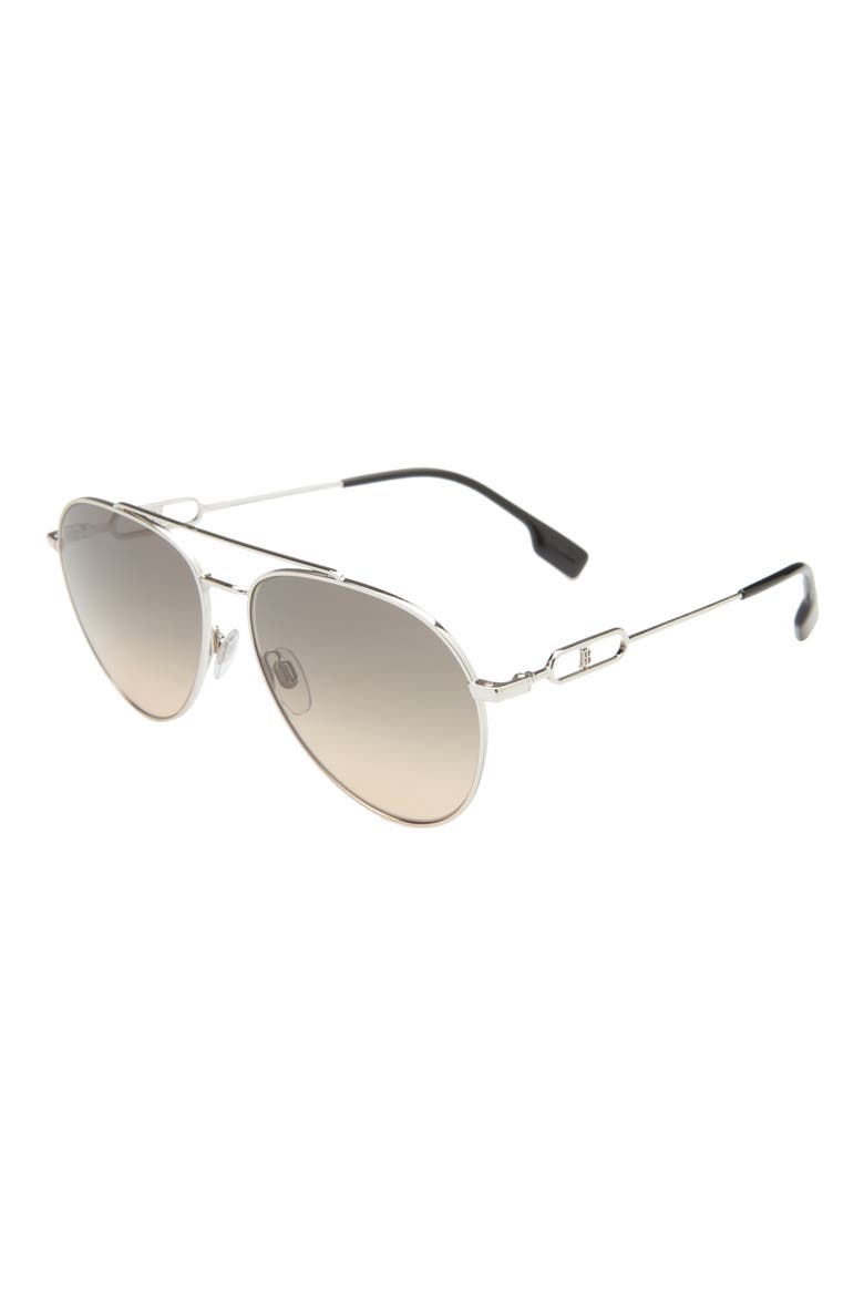 58mm Pilot Sunglasses, Alternate, color, SILVER/ LIGHT BROWN GREY