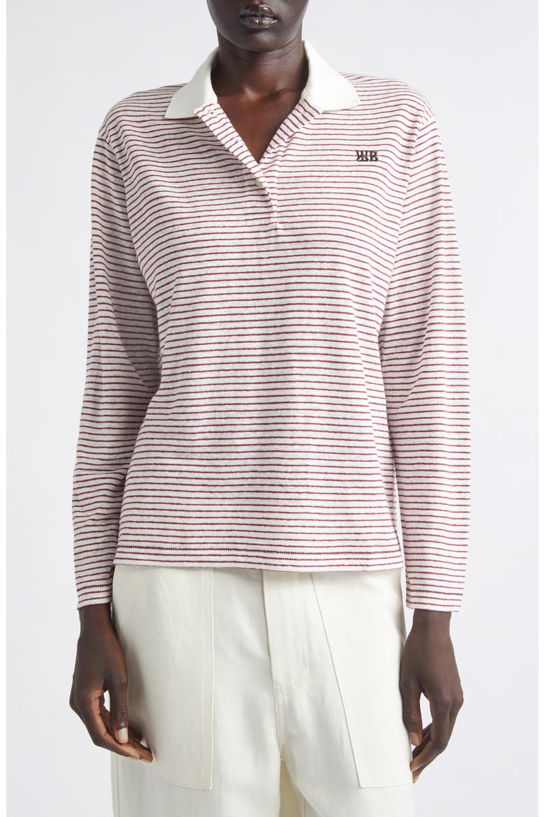 Trust Stripe Linen & Cotton Jersey Polo, Main, color, IVORY/ WINE