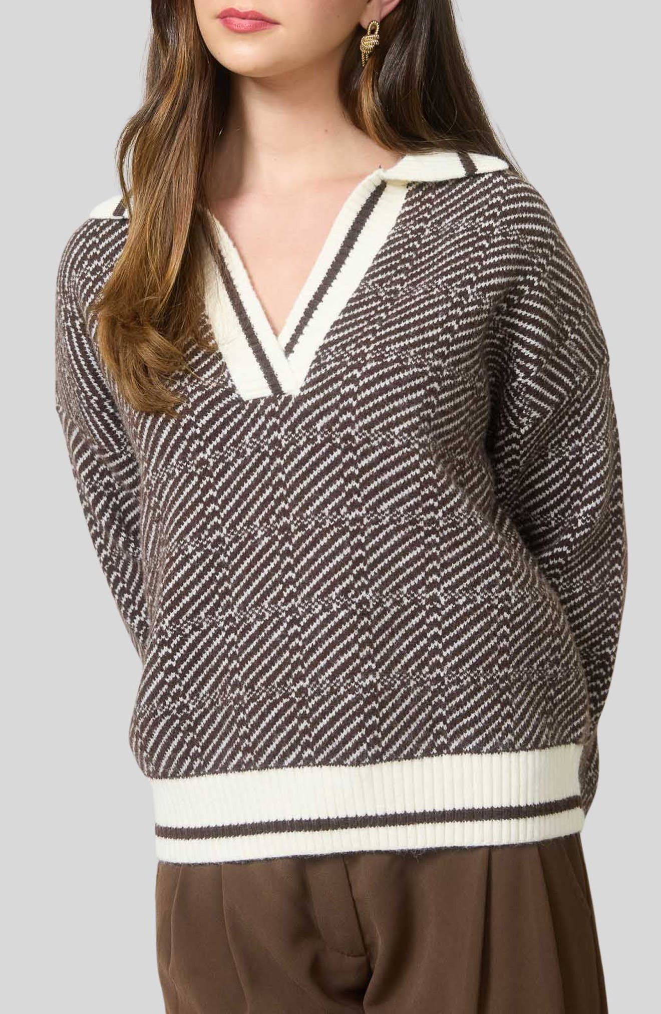 Blu Pepper Split Johnny Collar Sweater