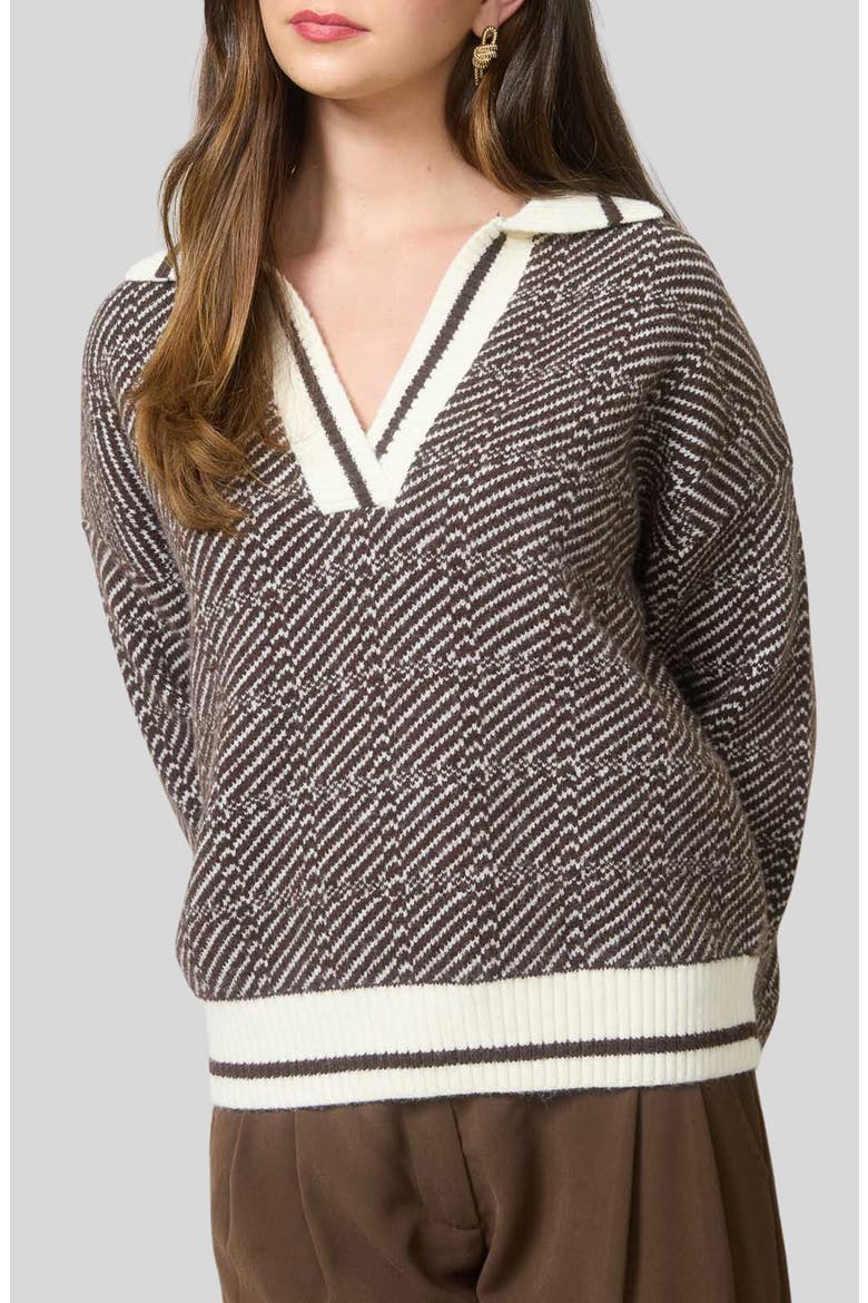 Split Johnny Collar Sweater, Main, color, BROWN