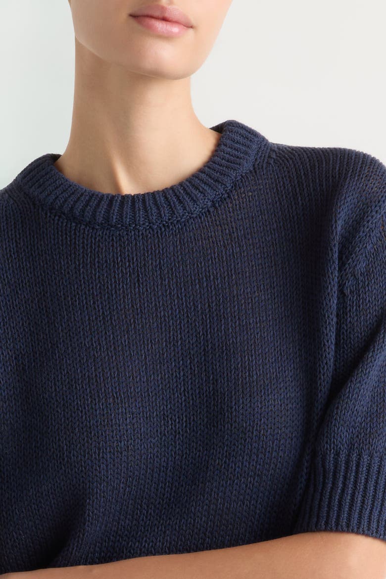 Heidi Pullover Short-Sleeve Knit Top, Alternate, color, Navy