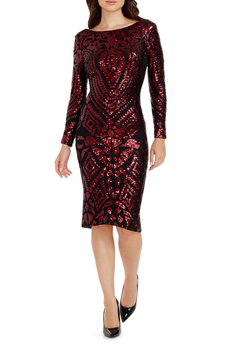 Dress the Population Emery Sequin Long Sleeve Cocktail Dress, Main, color, 