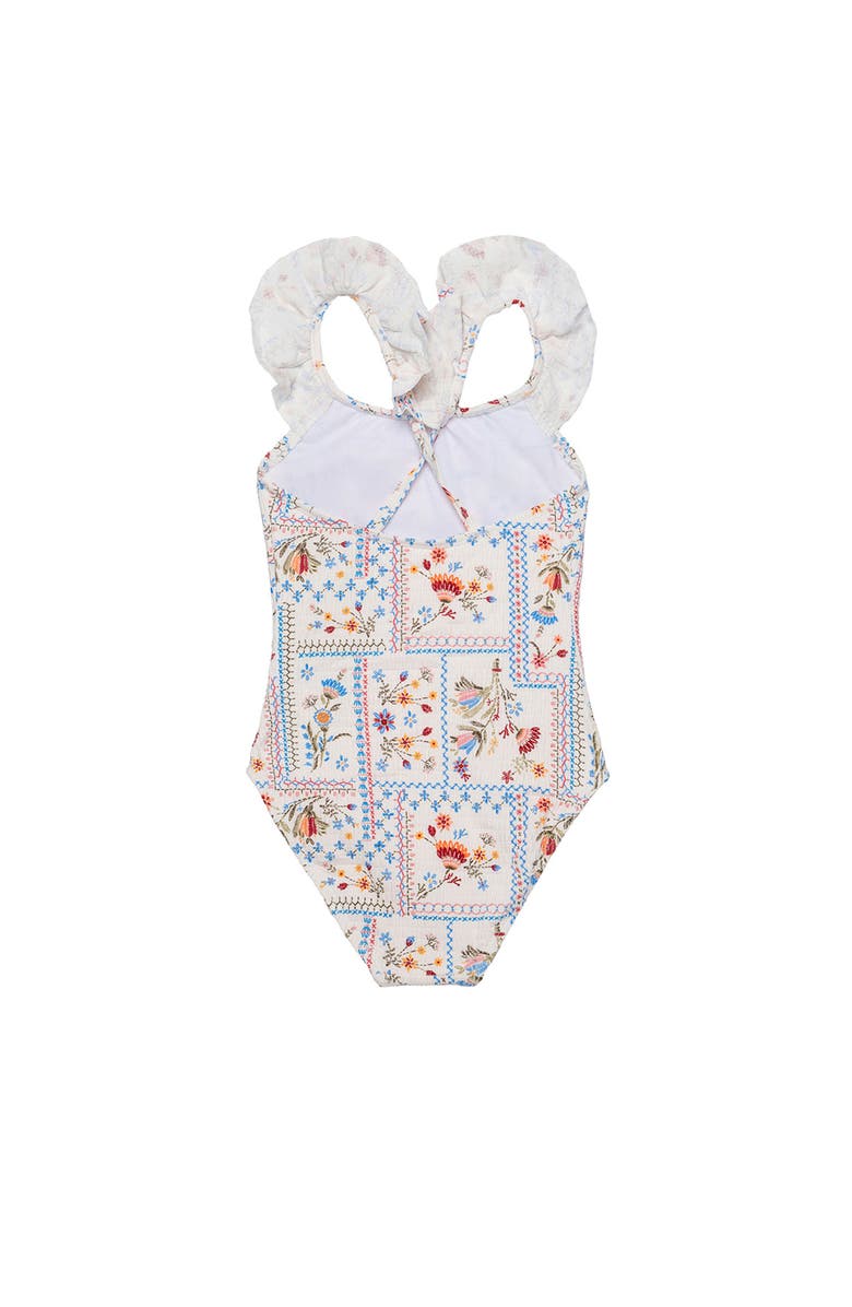 Gottex Kids Floral Soul Textured Square Neck Ruffle One Piece, Alternate, color, Multi-Soul