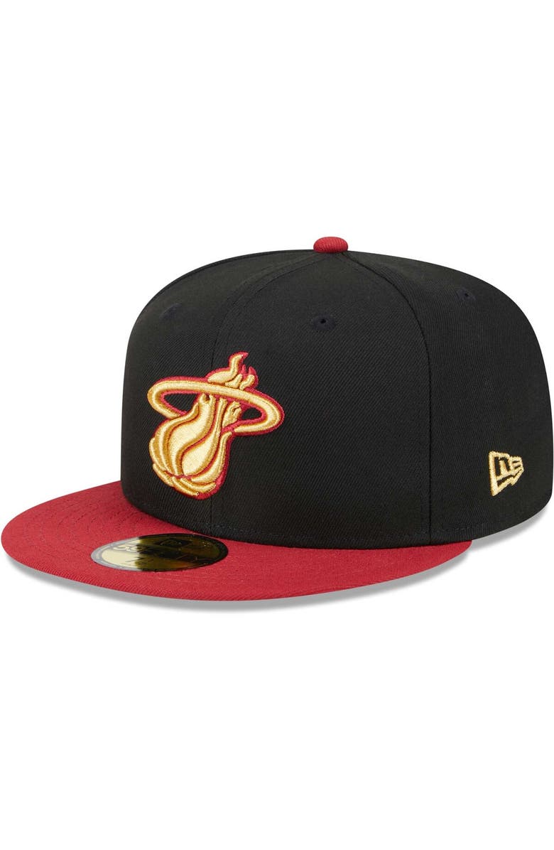 New Era Men's New Era Black/Red Miami Heat Gameday Gold Pop Stars 59FIFTY Fitted Hat, Alternate, color, Black