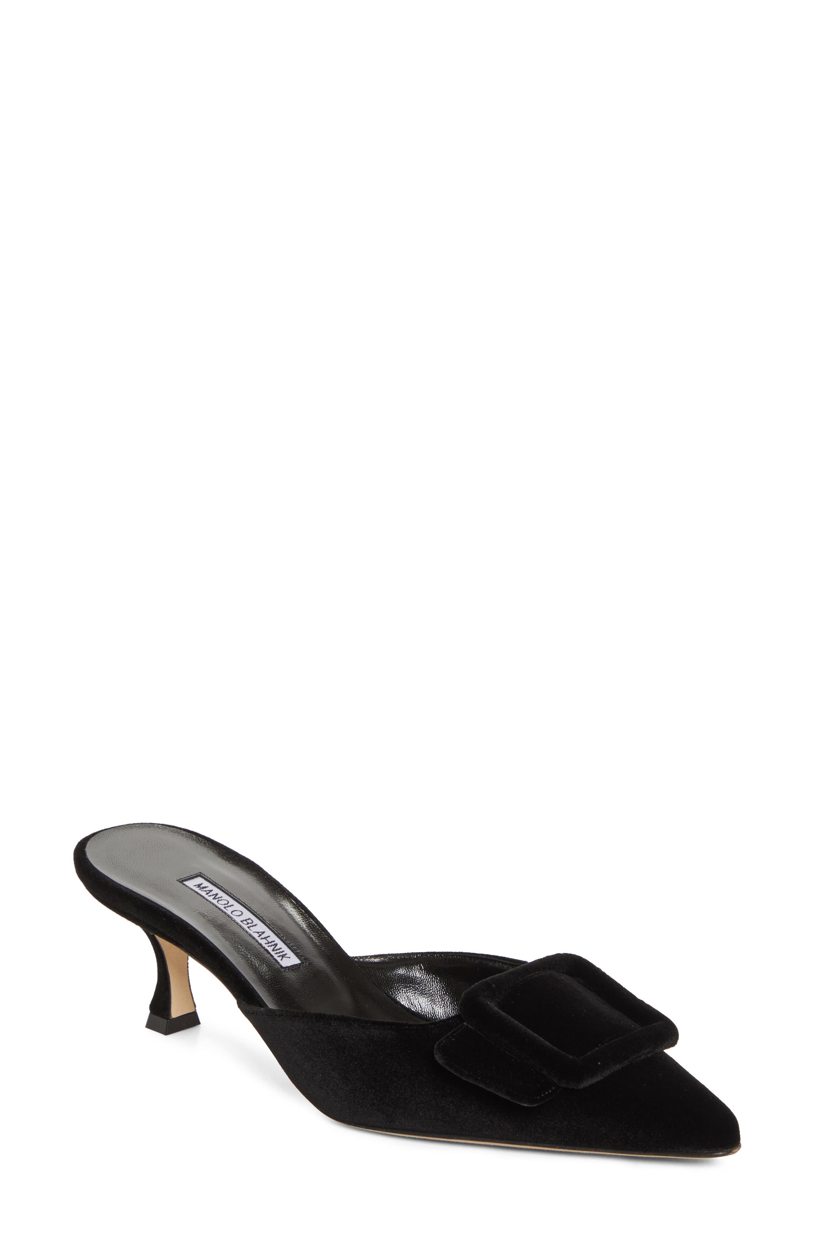 Manolo Blahnik Maysale Buckle Pointed Toe Mule, Main, color, Black