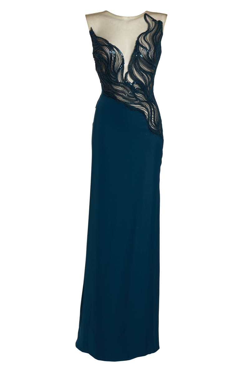Tadashi Shoji Wave Sequin Illusion Gown, Alternate, color, 