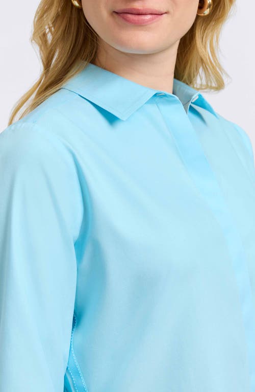 Foxcroft Brooke Grosgrain Trim Button-up Shirt In Soft Aqua