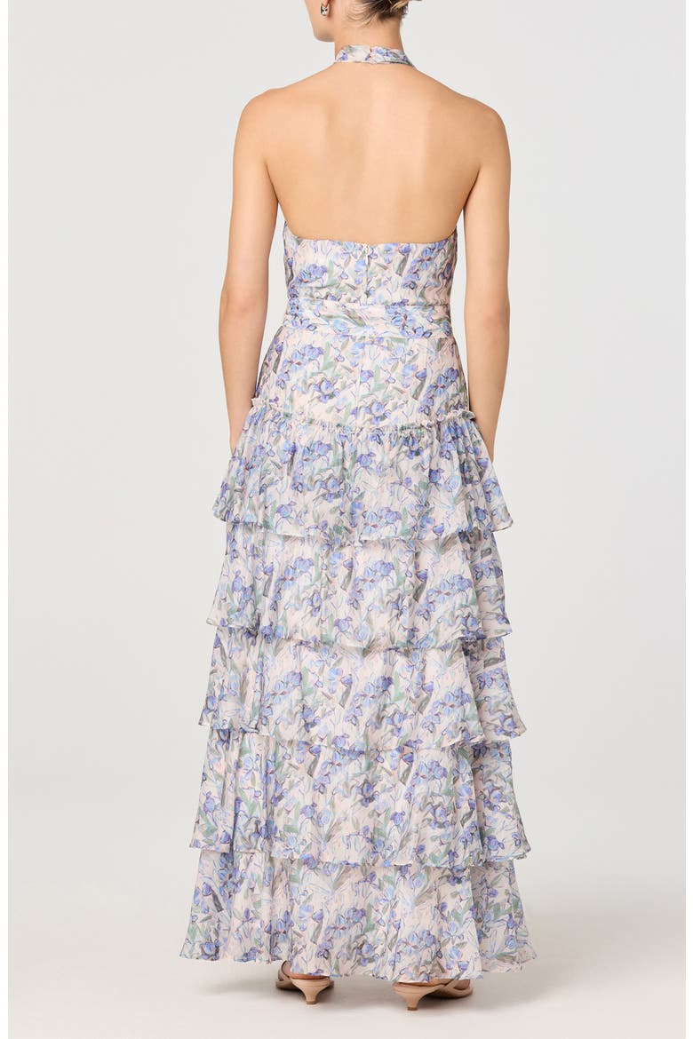 Adamaris Halter Tiered Ruffle Gown, Alternate, color, BLUE FLORAL
