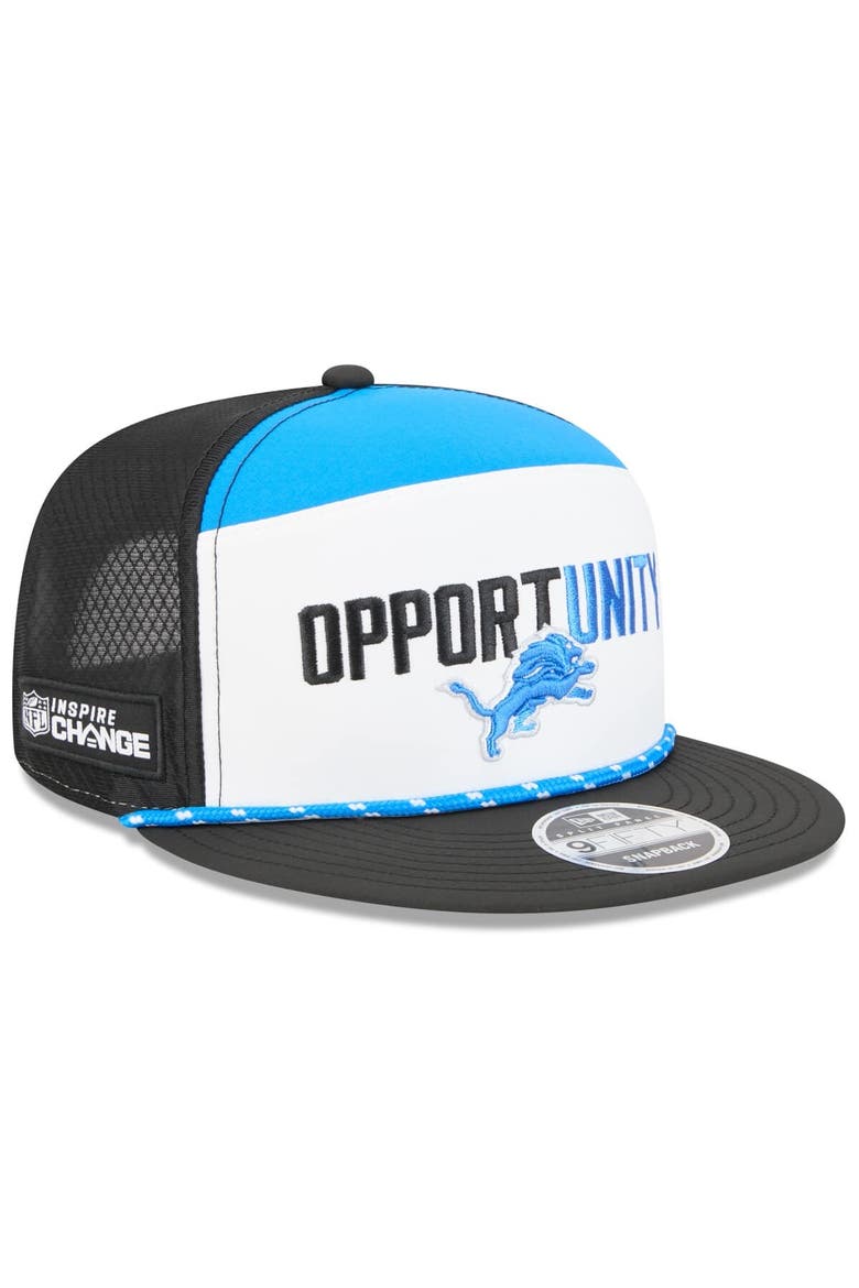 Men's New Era White/Black Detroit Lions 2025 Inspire Change Split Panel 9FIFTY Snapback Hat, Main, color, White