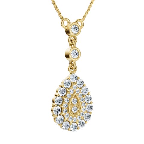1/2Ct Pear Shape Dangle Bezel Penant Gold Necklace 1" Tall Lab Grown