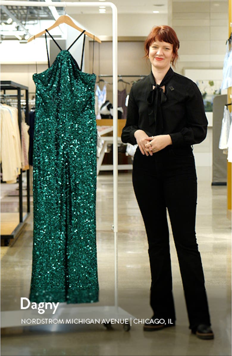 Darian Sequin Halter Jumpsuit, sales video thumbnail
