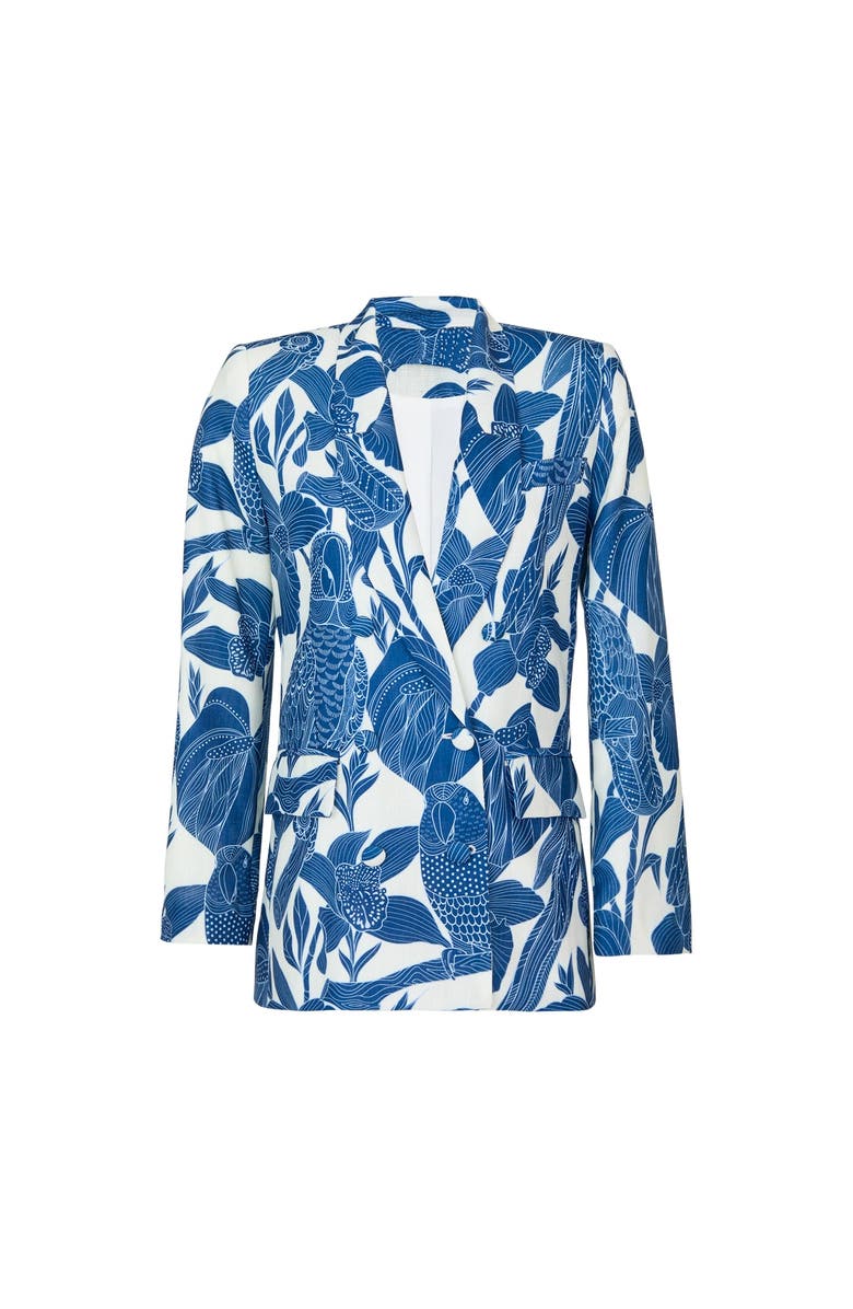 NO PISE LA GRAMA Marcela Tailored Jacket Suit, Main, color, Canario Blue Print