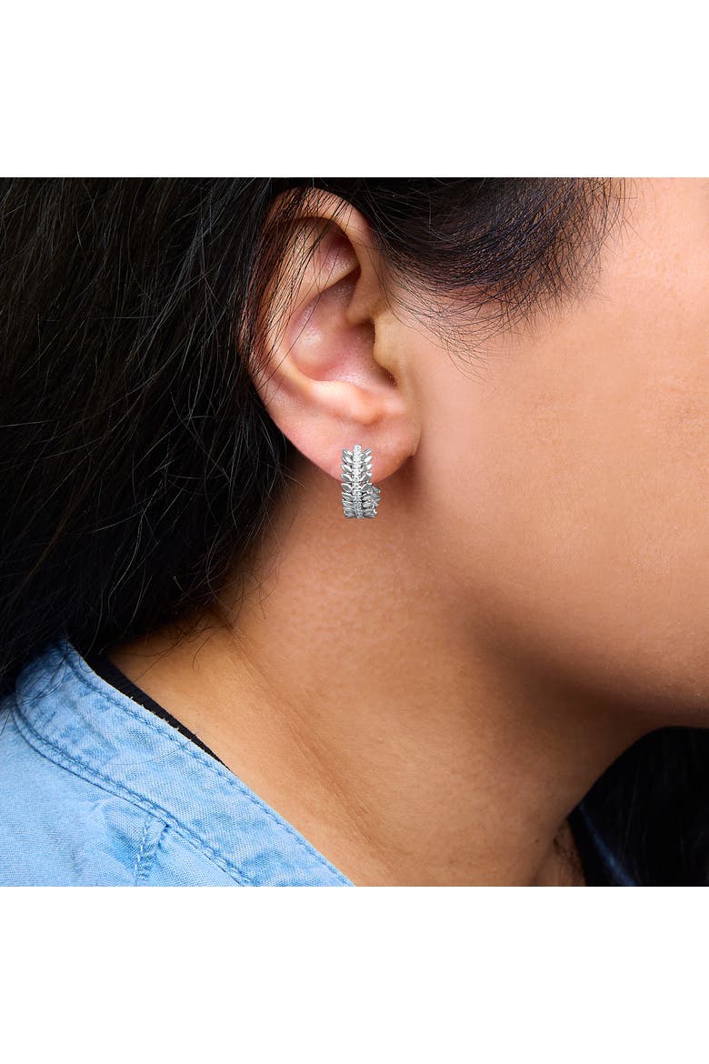 14K White Gold 1/4 Cttw Lab Grown Diamond Leafy Wreath Hoop Earrings, Alternate, color, White