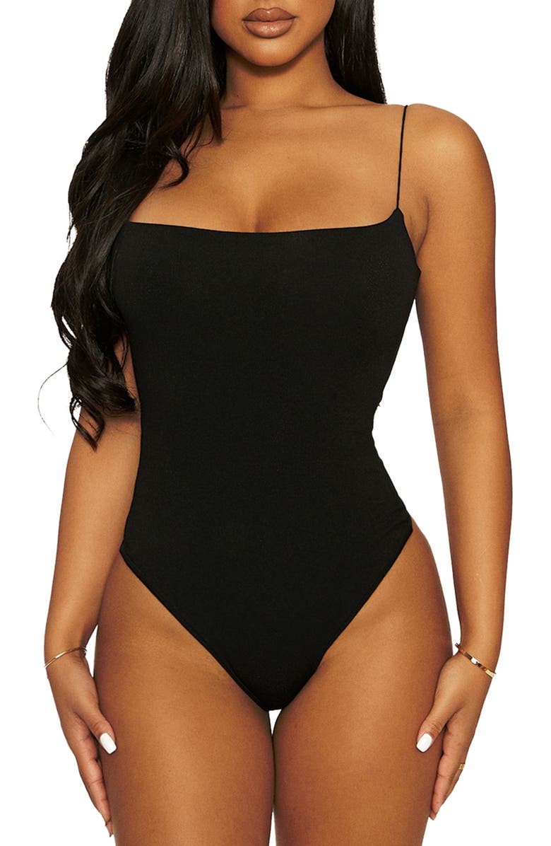 Naked Wardrobe Fine Lines Square Neck Bodysuit, Main, color, 