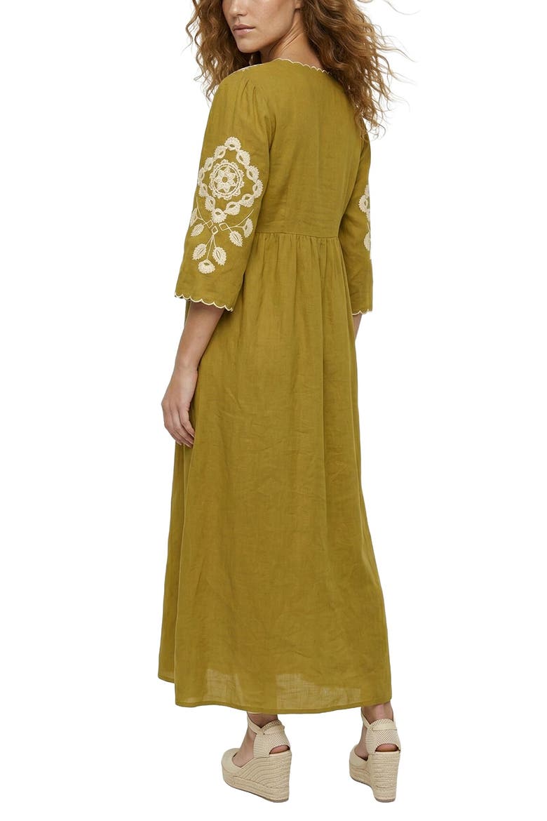 Arianna V-Neck Embroidered Maxi Dress, Alternate, color, Chartueuse