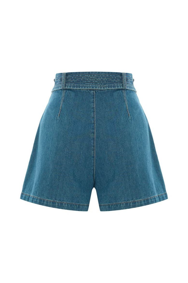 Belted Denim Look Relaxed Shorts, Alternate, color, INDIGO