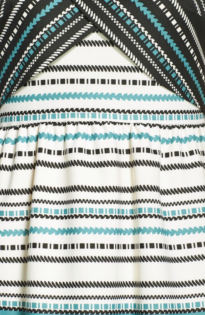 Donna Morgan Print Scuba Layered Bodice Fit & Flare Dress, Alternate, color, 