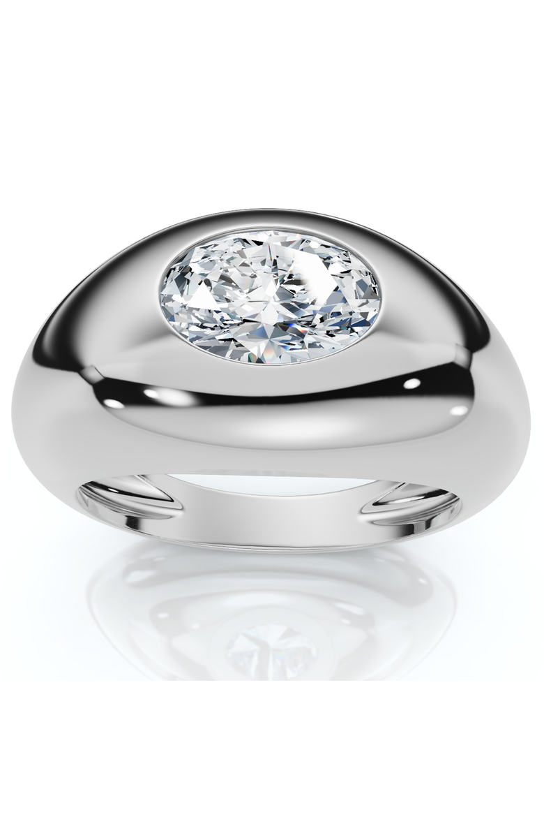 1Ct Sideways Oval Bezel Solitaire Stackable Dome Band Gold Lab Grown, Main, color, 10k White Gold