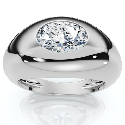 1Ct Sideways Oval Bezel Solitaire Stackable Dome Band Gold Lab Grown