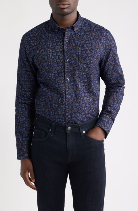 Lane Print Cotton Button-Up Shirt