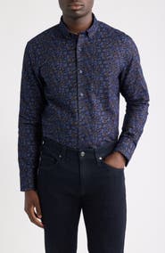 Johnston & Murphy Lane Print Cotton Button-Up Shirt