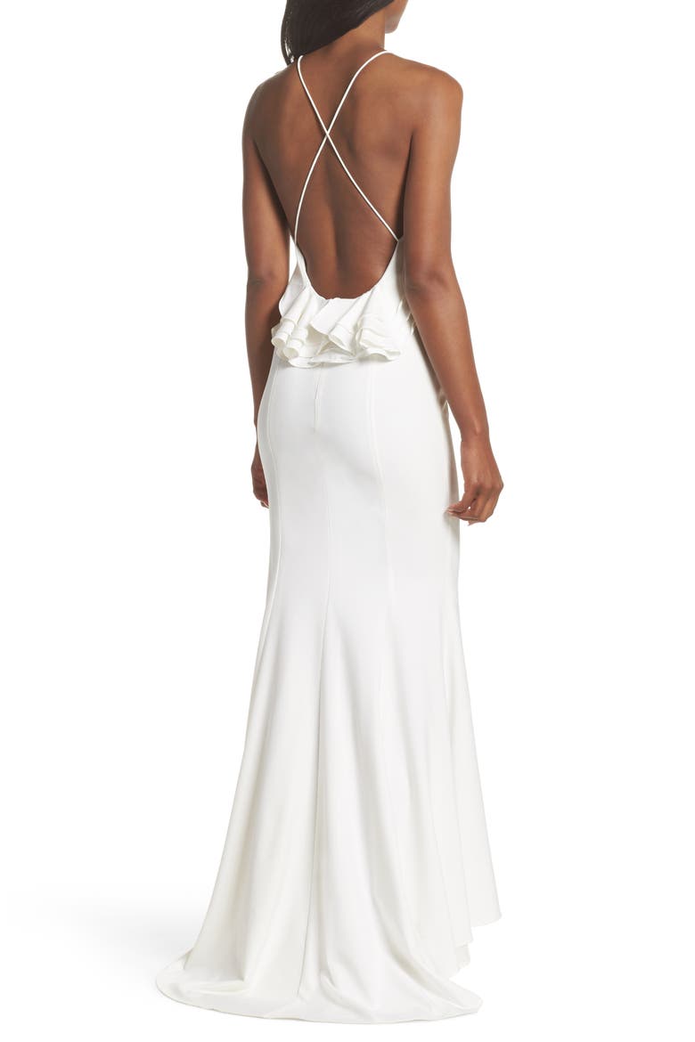 Zoe Ruffle Back Gown, Alternate, color, WHITE