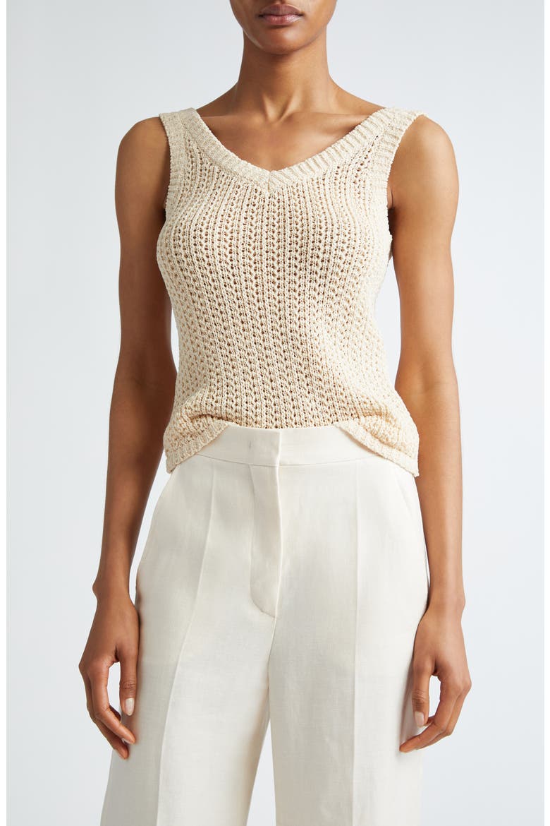 Arrigo Openwork V-Neck Sweater Tank, Main, color, IVORY