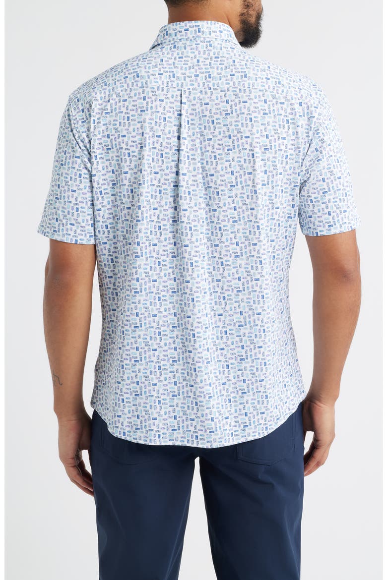 Roadtrip Hangin' Out License Plate Print Short Sleeve Button-Up Shirt, Alternate, color, WHITE