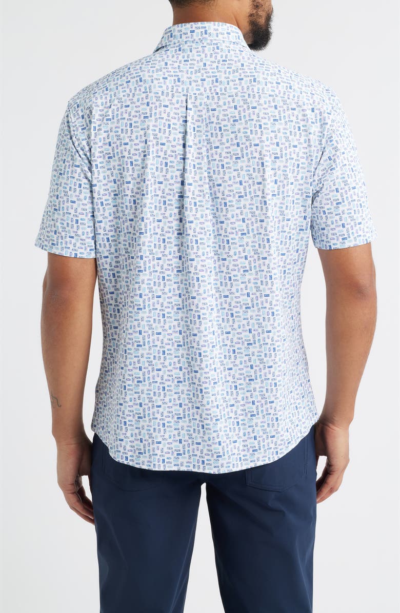 johnnie-O Roadtrip Hangin' Out License Plate Print Short Sleeve Button-Up Shirt, Alternate, color, White