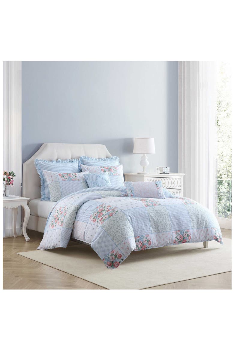 Hope Patchwork 7-Piece Cotton Comforter Set, Alternate, color, PINK/ GREEN/ BLUE
