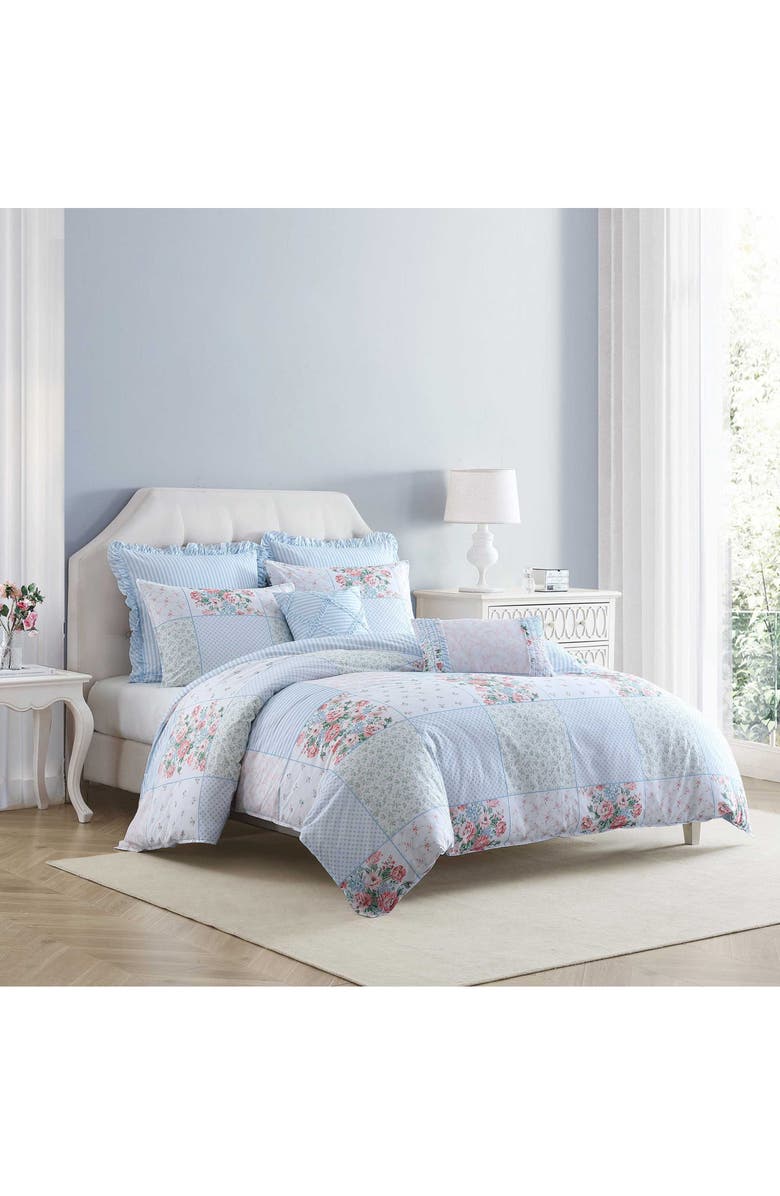 Laura Ashley Hope Patchwork 7-Piece Cotton Comforter Set, Alternate, color, Pink/ Green/ Blue