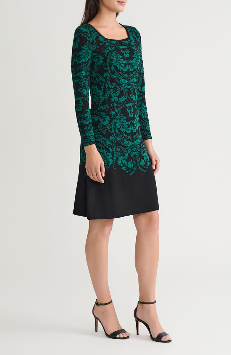Ming Wang Filigree Jacquard Long Sleeve Sweater Dress, Alternate, color, Everest/ Black