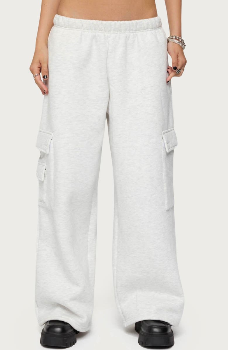 EDIKTED Wide Leg Cargo Sweatpants, Main, color, Light-Gray