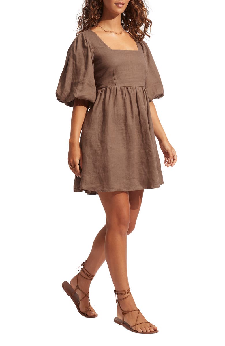 Seafolly Women's Beach Edit Shoreline Linen Cover-Up Dress, Alternate, color, Chocolate