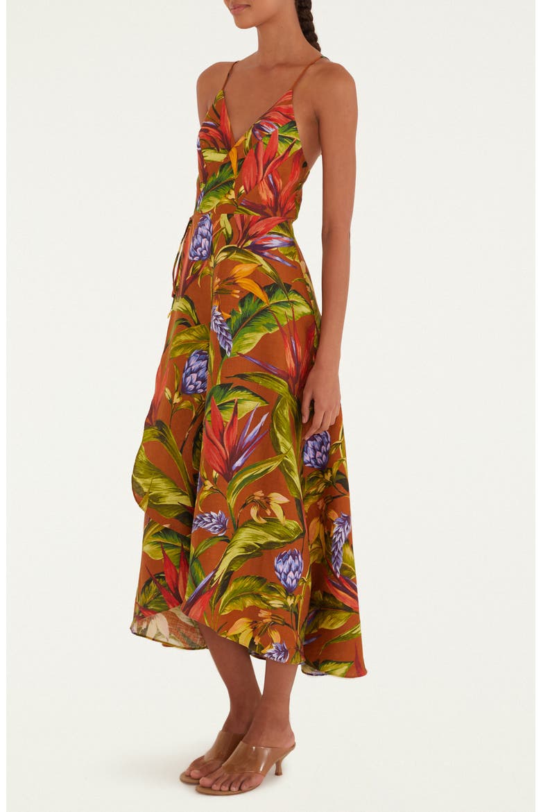Floral Linen Wrap Dress, Alternate, color, BROWN