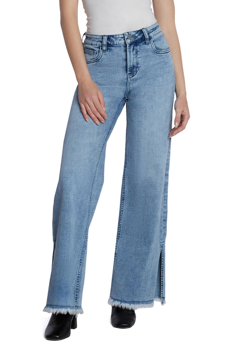 Frayed Split Hem Mid Rise Wide Leg Jeans, Main, color, SPLIT BLUE