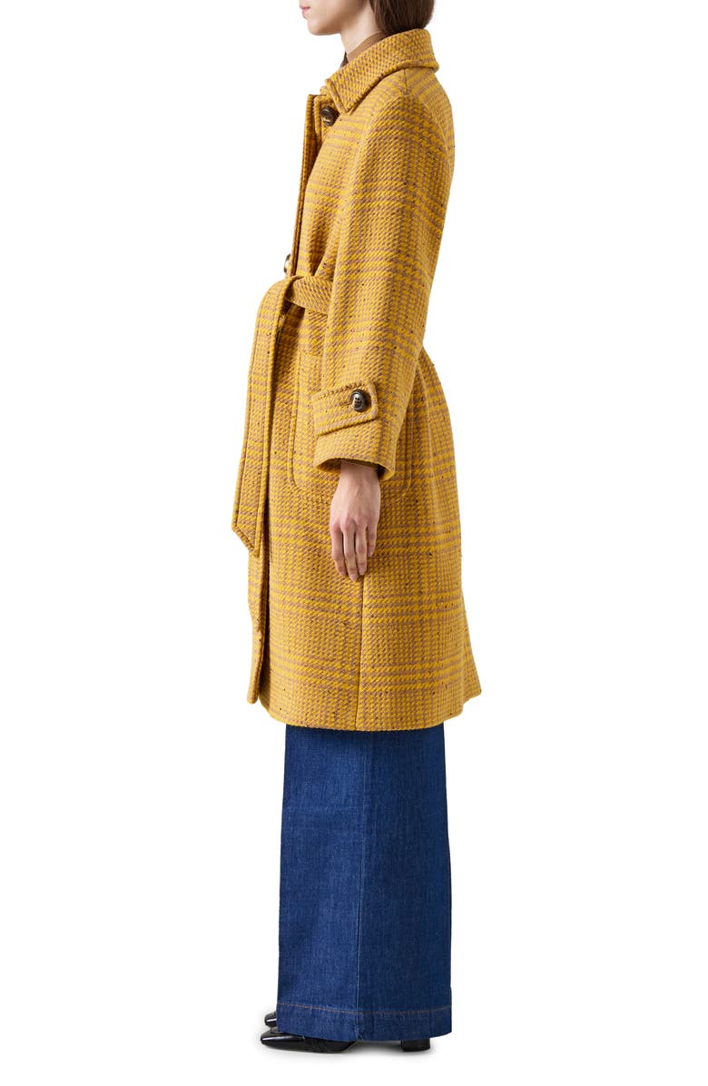 LK Bennett Blythe Check Stretch Wool Blend Coat, Alternate, color, Yellow Multi