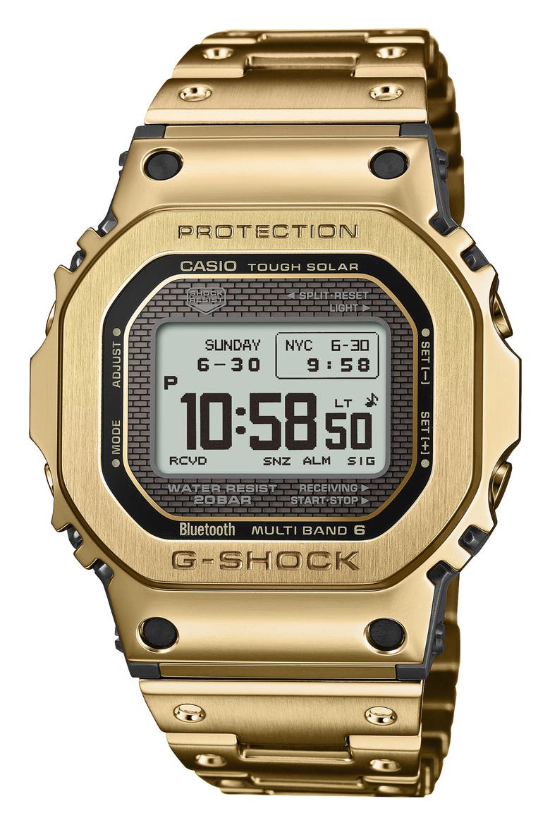 Full Metal 5000 Series Solar Digital Bluetooth Bracelet Watch, 49.3mm × 43.6mm, Main, color, GOLD