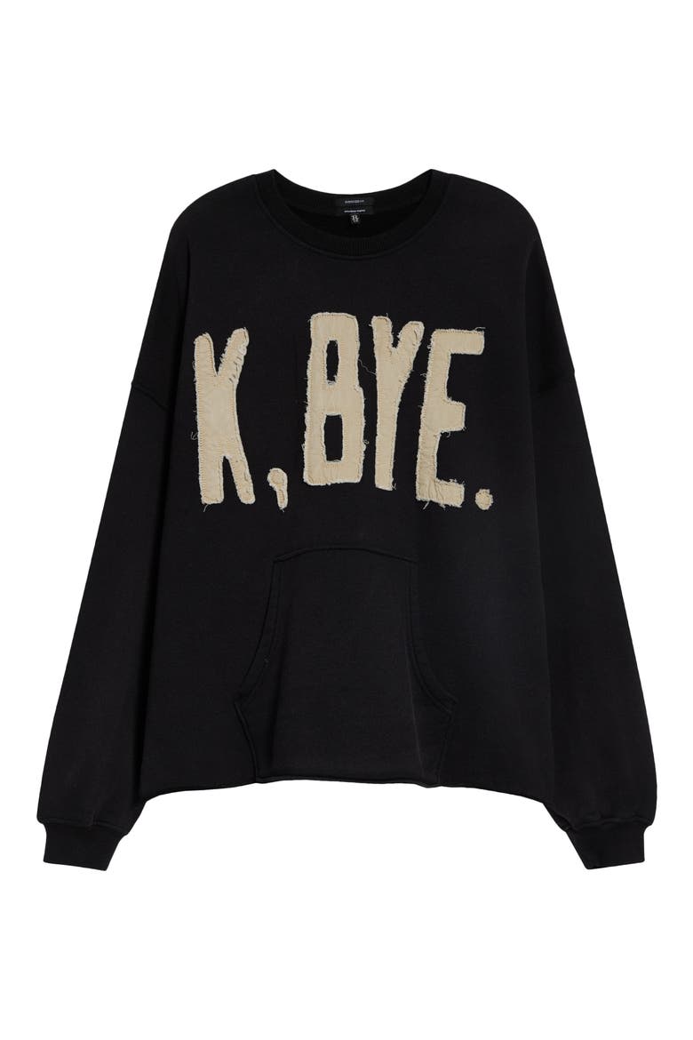 K, Bye Appliqué Oversize Cotton Cutoff Sweatshirt, Main, color, BLACK