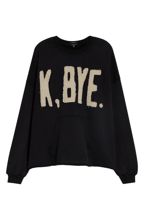 K, Bye Appliqué Oversize Cotton Cutoff Sweatshirt