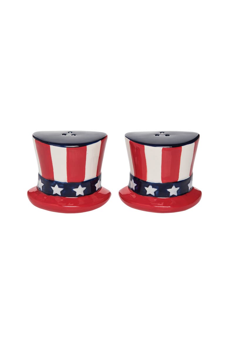 Patriotic Stars & Stripes Flag Ceramic Salt & Pepper Shaker Set of 2, Alternate, color, Blue