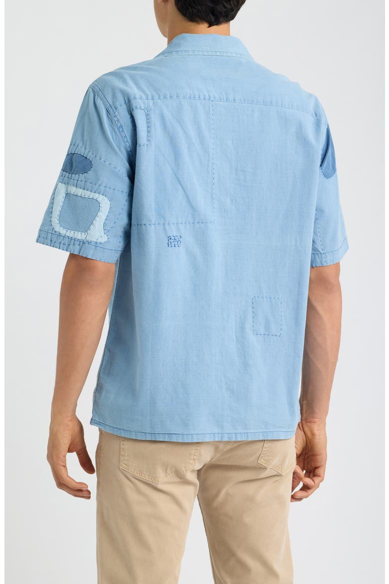 Patchwork Cotton Camp Shirt, Alternate, color, INDIGO