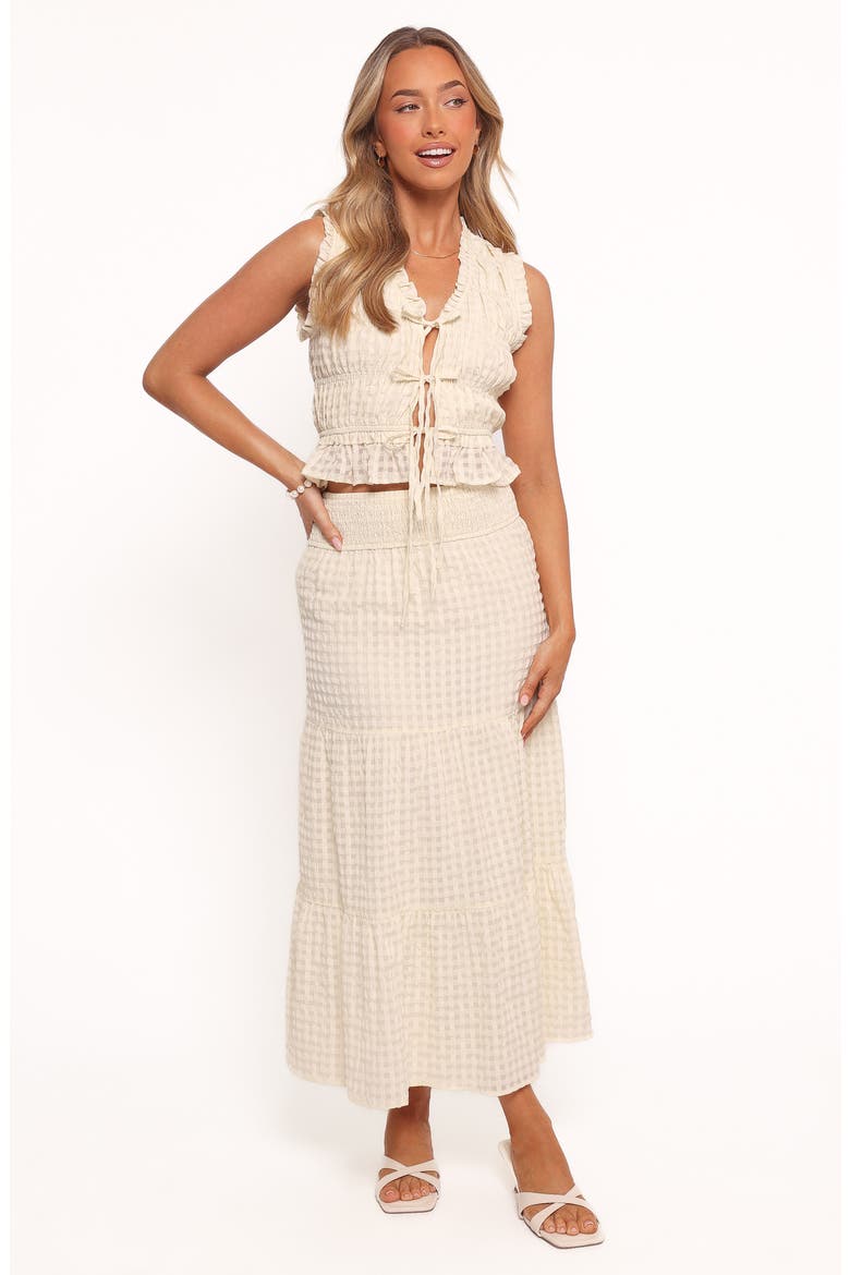 Farica Seersucker Gingham Midi Skirt, Alternate, color, CREAM