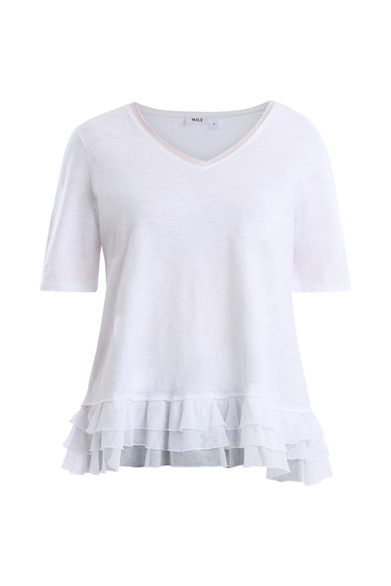 V-Neck Elbow Sleeve Mixed Media Tee, Alternate, color, White