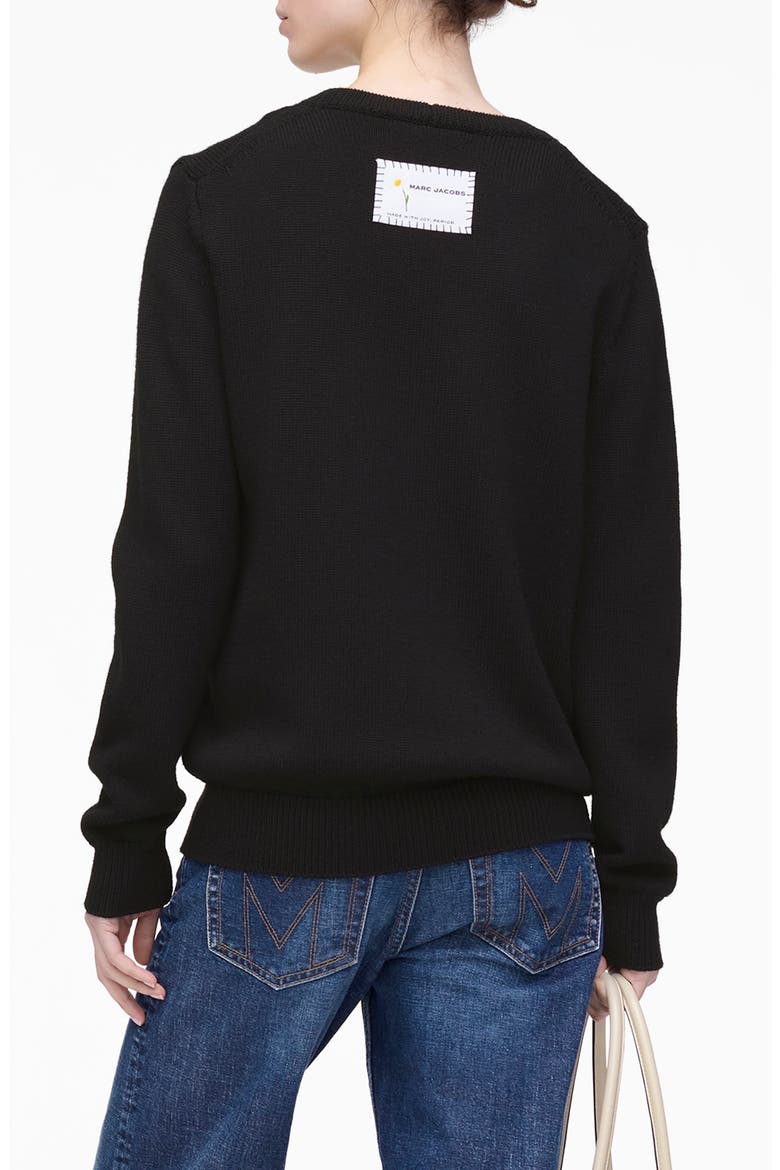 Marc Is Joy Jacquard Merino Wool Crewneck Sweater, Alternate, color, BLACK