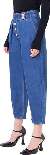 Premium Pleated Crop Wide Leg Denim Trousers