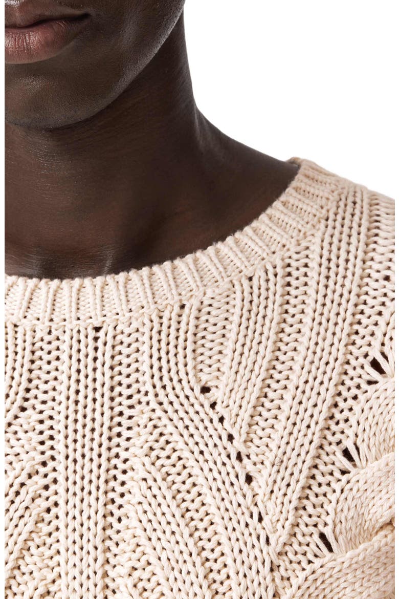 Dauphine Cabled Cotton Crewneck Sweater, Alternate, color, EGG SHELL