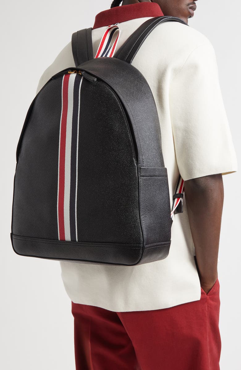 Thom Browne RWB Stripe Pebbled Leather Backpack, Alternate, color, Black