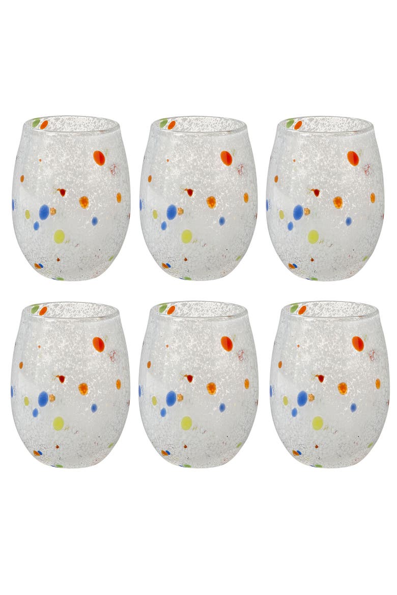 Confetti Glass Stemless Drinkware Red White Blue Set of 6, Main, color, Multicolored